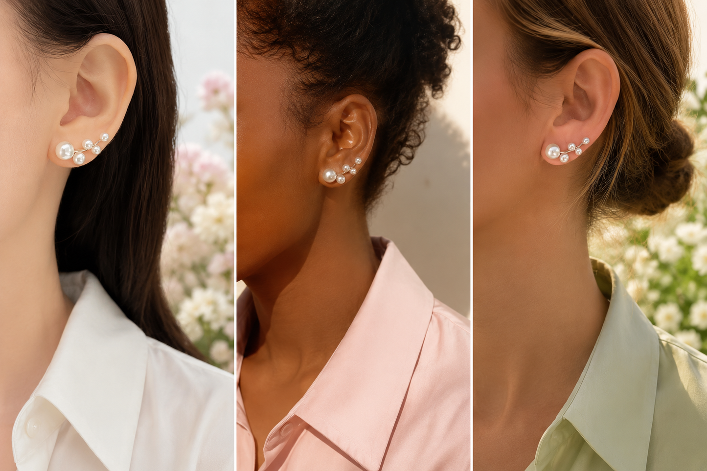 Pearl Bloom Ear Climber Earrings