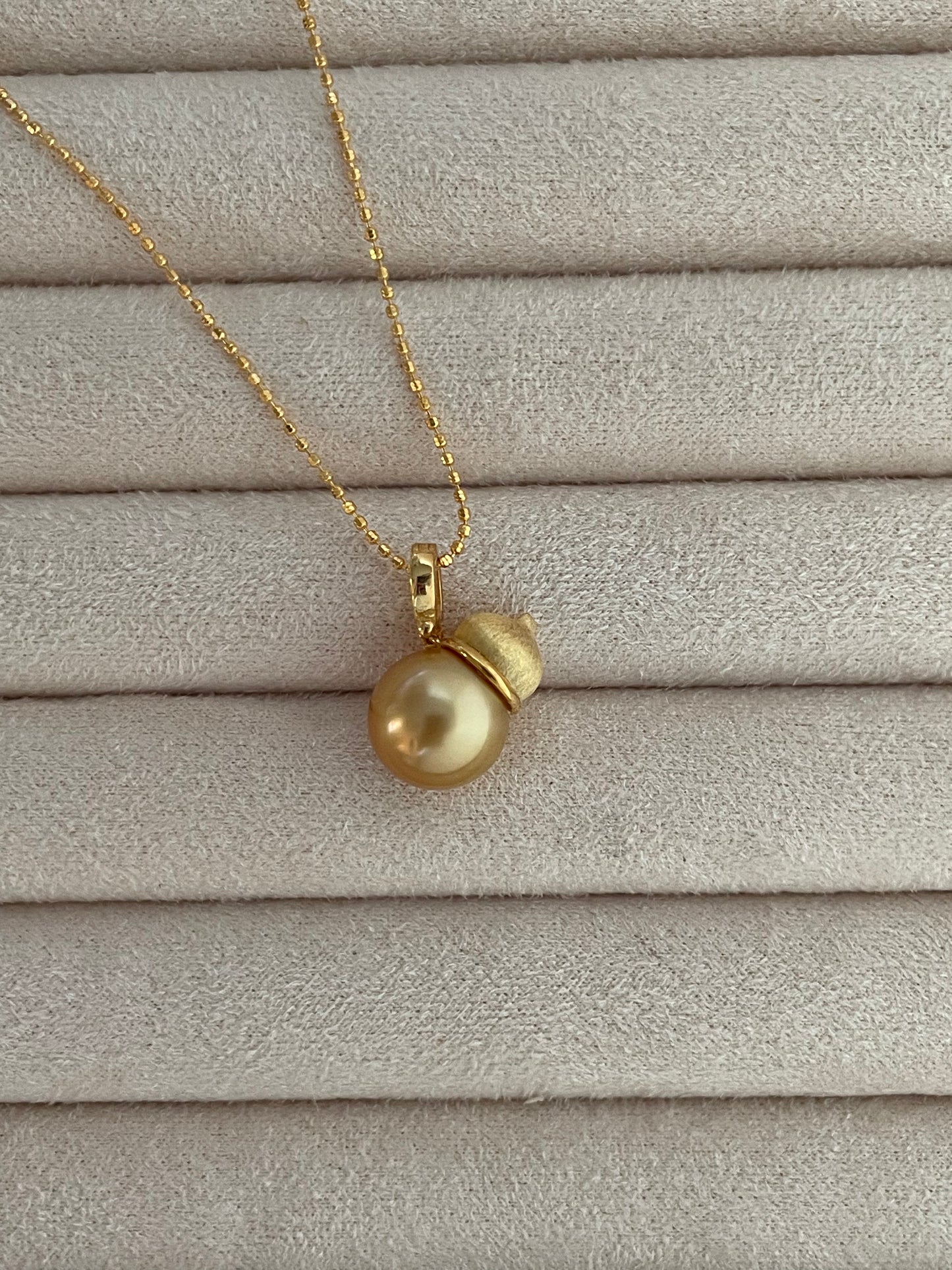 12-13mm Naturally Deep Golden-hued Pearls with Rich Luster Gourd Design Necklace in Sterling Silver