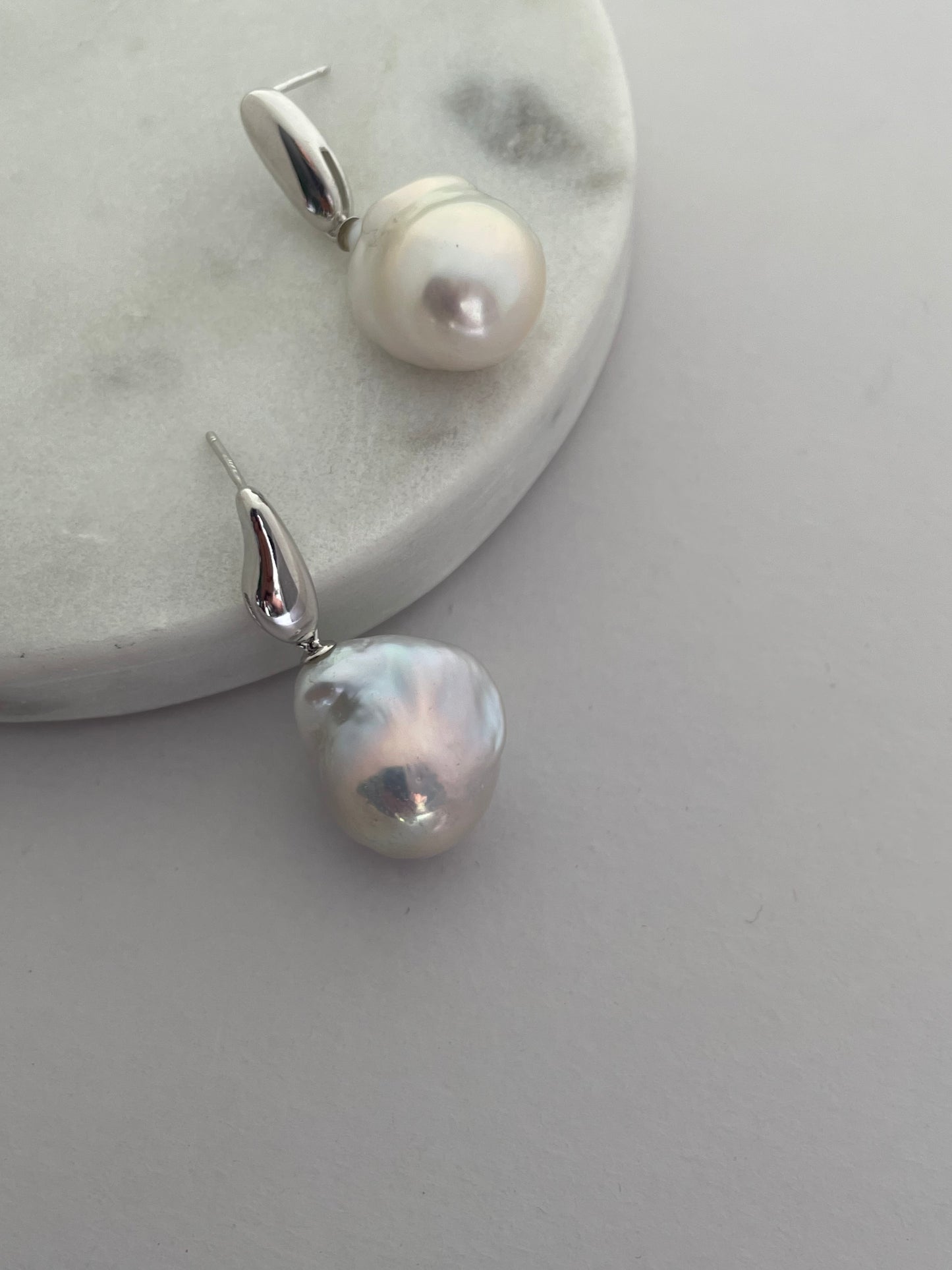 Silver Shore Sculptural Baroque Pearl Earrings Strong Luster Gift for Her