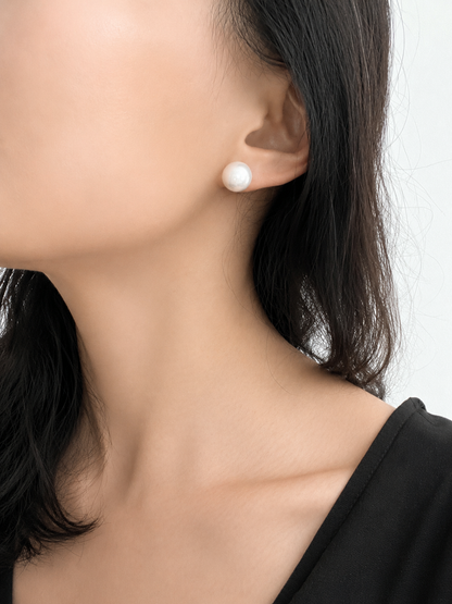 Mirror Luster Classic Cultured Freshwater Pearl 12-13mm Stud Earrings in 925 Silver