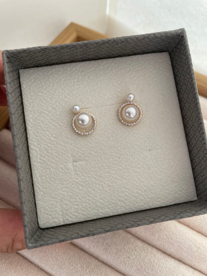 Elegant Pearl Halo Stud Earrings 6-7mm
