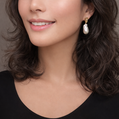 The Sculpted Baroque 22-25mm Pearl Dangle Earrings Strong Luster in Sterling Silver