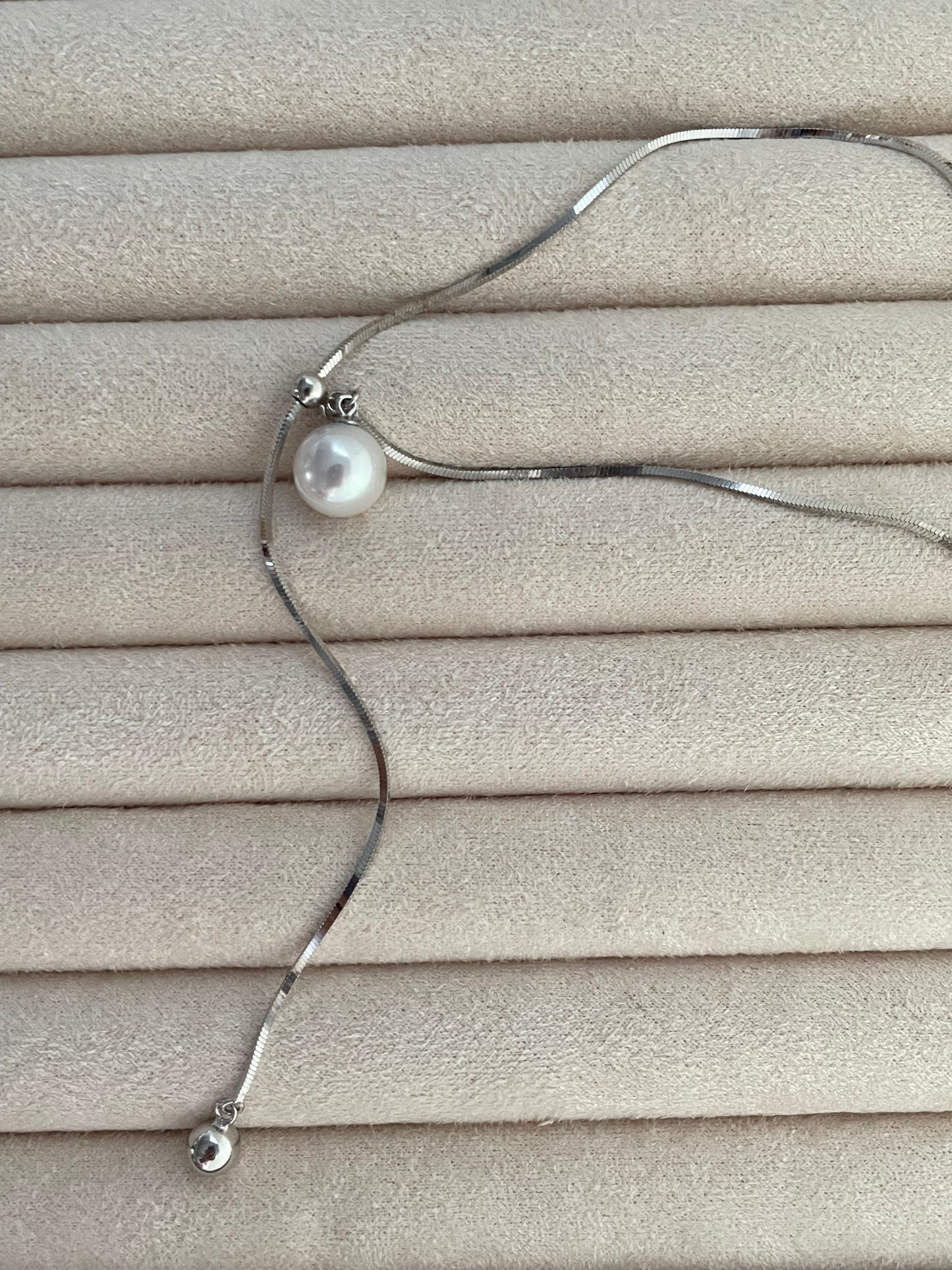 Sterling Silver Snake Chain 10-11mm Pearl Necklace Adjustable Chain