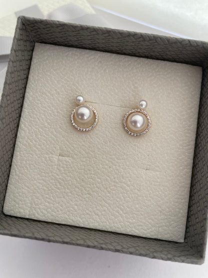 Elegant Pearl Halo Stud Earrings 6-7mm