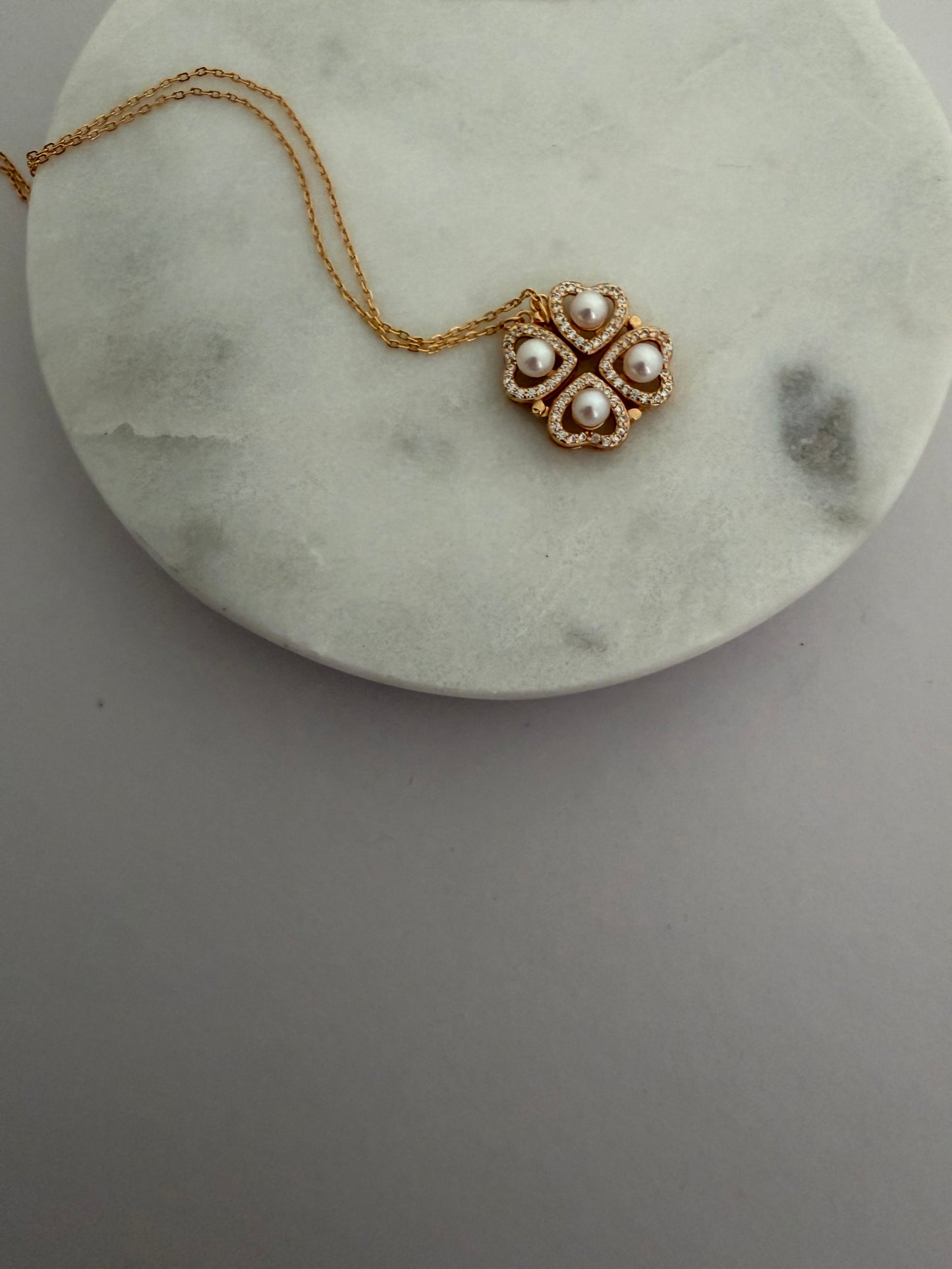 Freshwater Pearl Four Leaf Clover Necklace