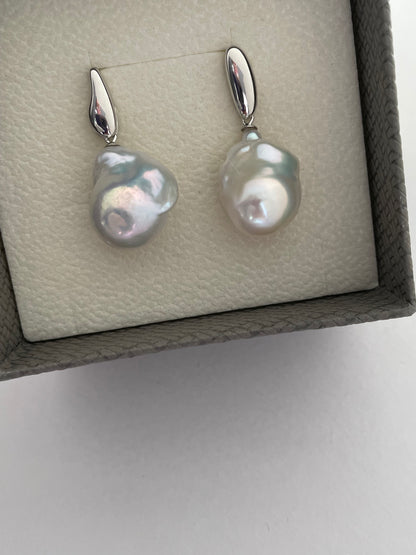 Silver Shore Sculptural Baroque Pearl Earrings Strong Luster Gift for Her