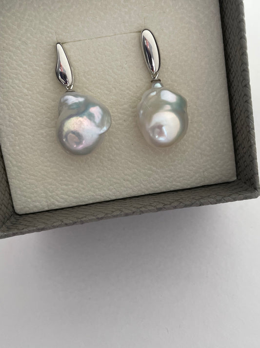 Silver Shore Sculptural Baroque Pearl Earrings Strong Luster Gift for Her