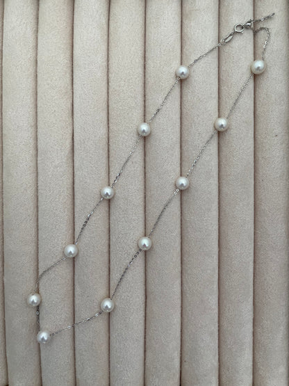 Freshwater Pearl Tincup Necklace in Sterling Silver