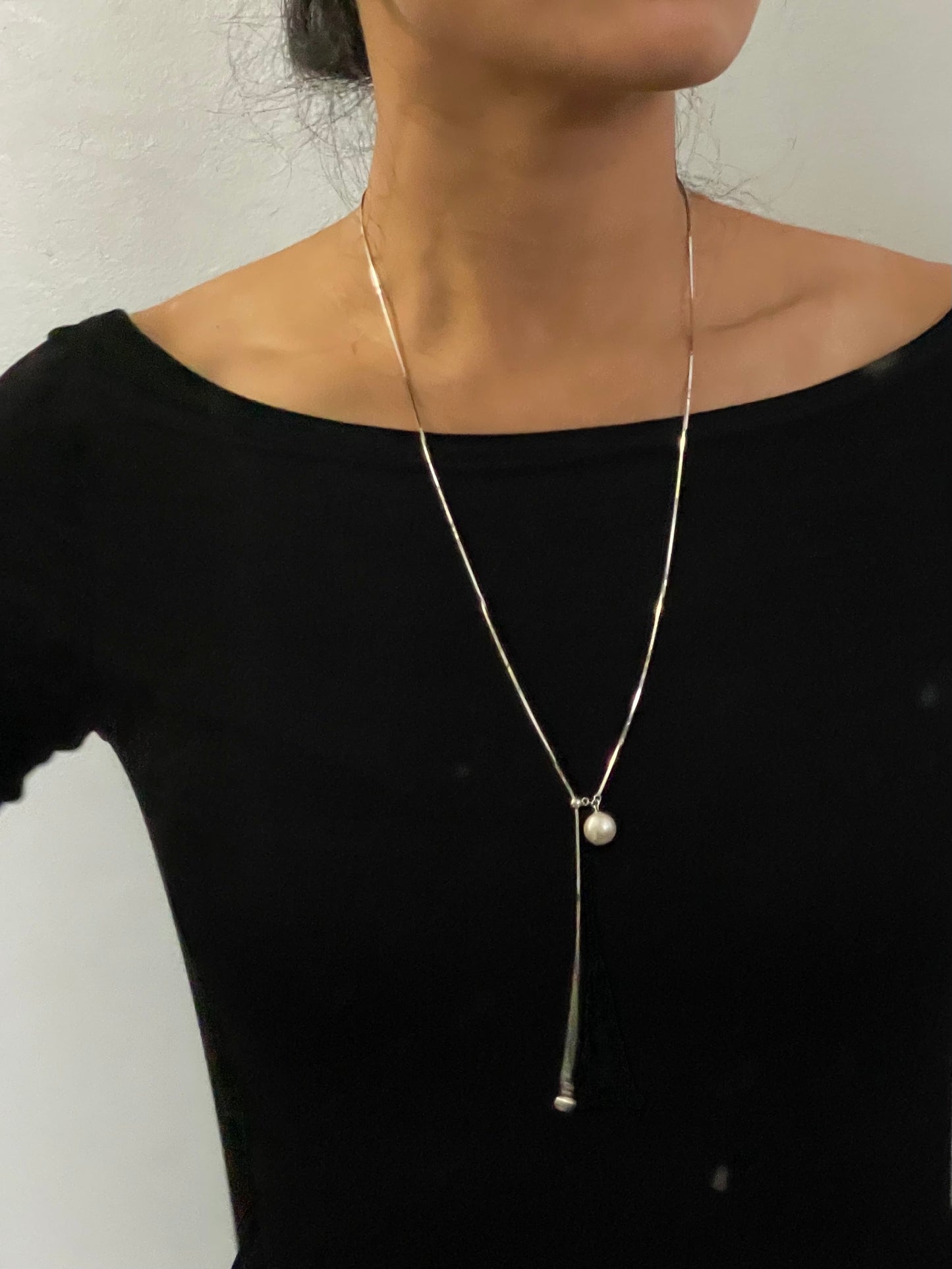 Sterling Silver Snake Chain 10-11mm Pearl Necklace Adjustable Chain