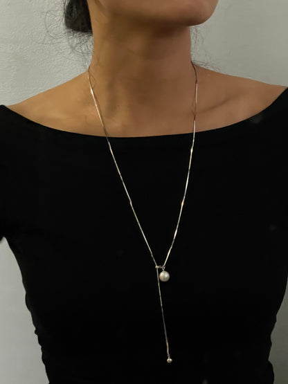 Sterling Silver Snake Chain 10-11mm Pearl Necklace Adjustable Chain