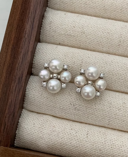 Four-Leaf Clover Genuine Freshwater Pearl Earrings in Sterling Silver