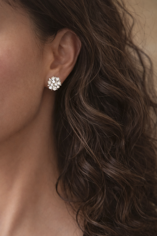 Snowflake Pearl Cluster Stud Earrings 3-4mm