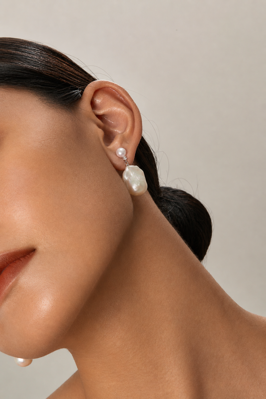 Handcrafted Freshwater Double-Drop Baroque Earrings in Sterling Silver