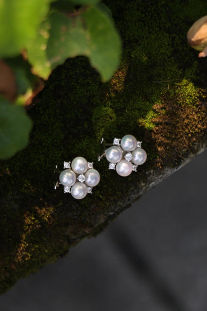 Four-Leaf Clover Genuine Freshwater Pearl Earrings in Sterling Silver