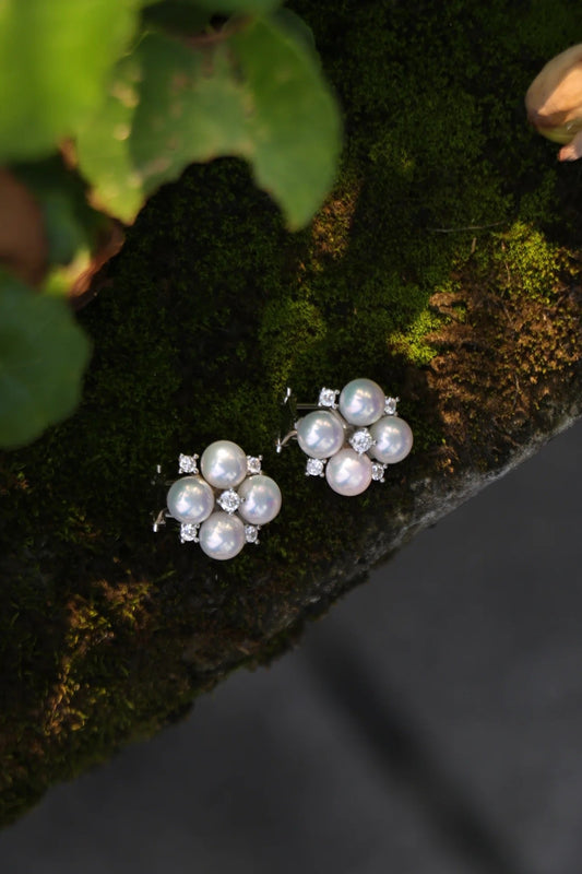 Four-Leaf Clover Genuine Freshwater Pearl Earrings in Sterling Silver