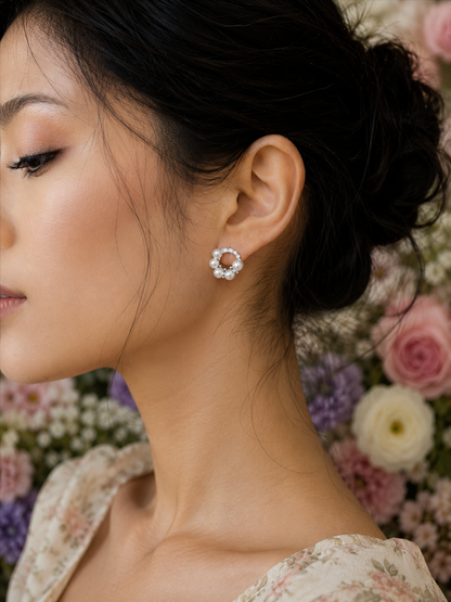 Vintage-Inspired Genuine Freshwater Pearl & Crystal Hoop Earrings