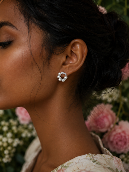 Vintage-Inspired Genuine Freshwater Pearl & Crystal Hoop Earrings