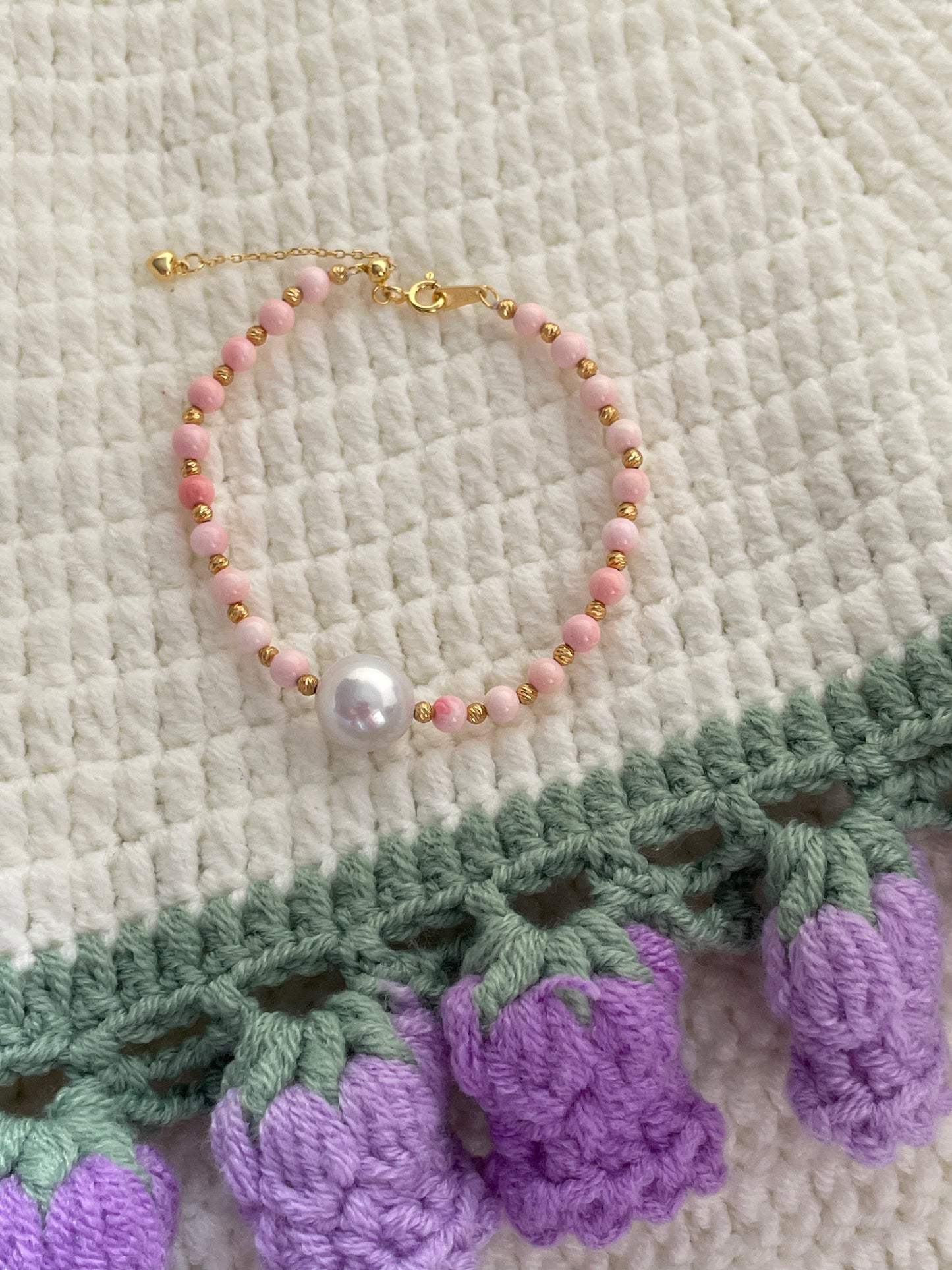 11 mm Pearl with Pink Shell Beads Adjustable Bracelet in Sterling Silver