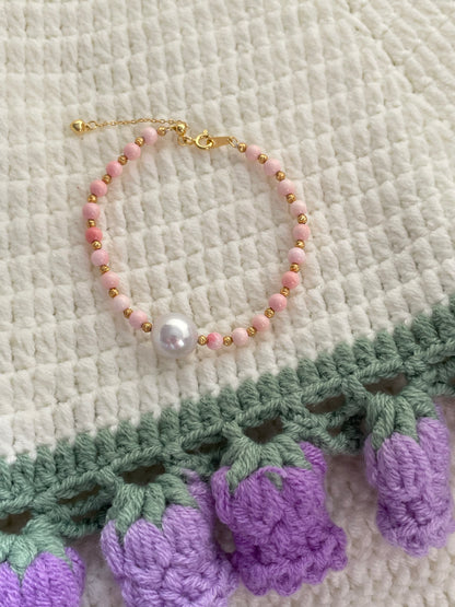 11 mm Pearl with Pink Shell Beads Adjustable Bracelet in Sterling Silver