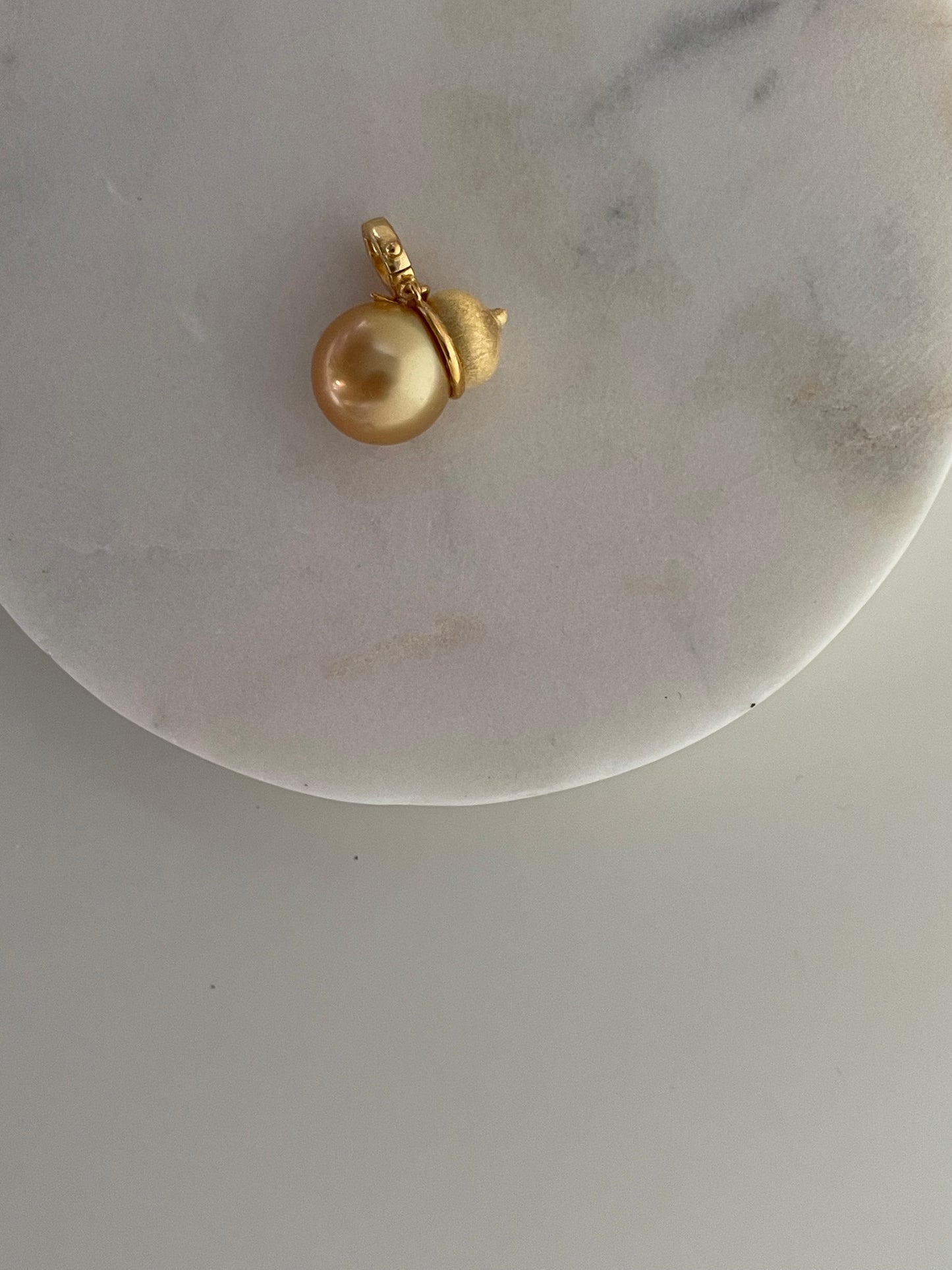 12-13mm Naturally Deep Golden-hued Pearls with Rich Luster Gourd Design Necklace in Sterling Silver