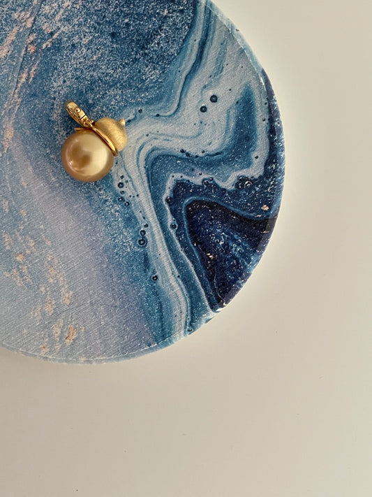 12-13mm Naturally Deep Golden-hued Pearls with Rich Luster Gourd Design Necklace in Sterling Silver