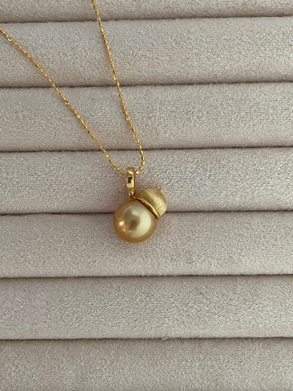 12-13mm Naturally Deep Golden-hued Pearls with Rich Luster Gourd Design Necklace in Sterling Silver