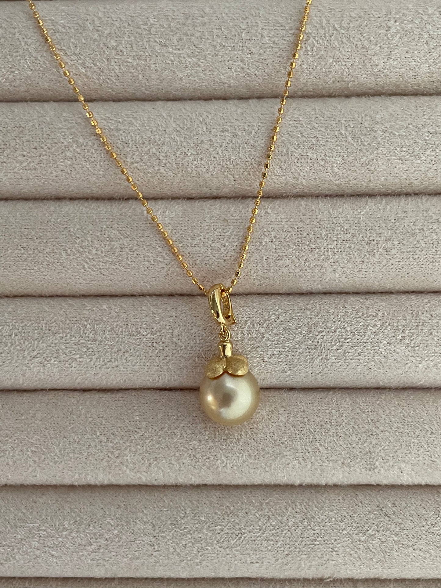 11-12mm Persimmon Design Cream Golden South Sea Pearl Necklace in Sterling Silver