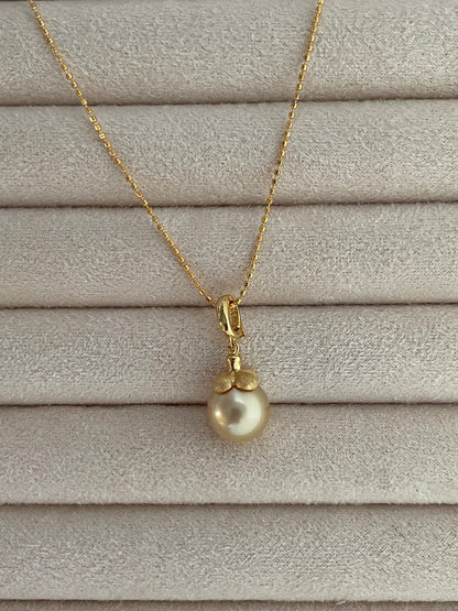 11-12mm Persimmon Design Cream Golden South Sea Pearl Necklace in Sterling Silver