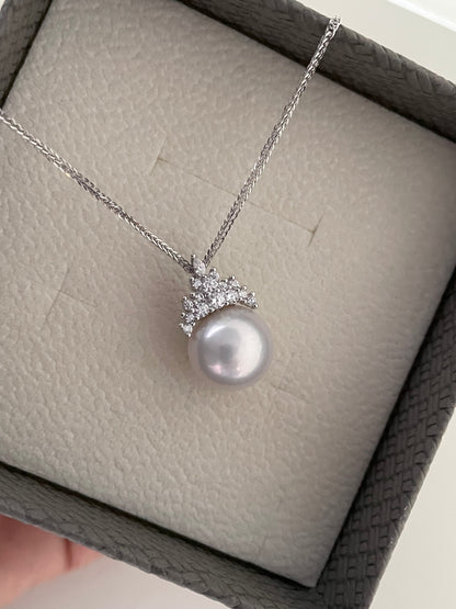 Frost Blossom Crown Pearl Pendant Necklace