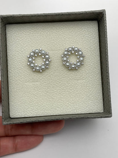 Celeste Halo Cluster Pearl Halo Stud Earrings