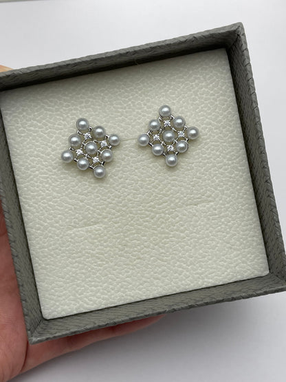 Geometric Pearl Cluster Earrings in Sterling Silver