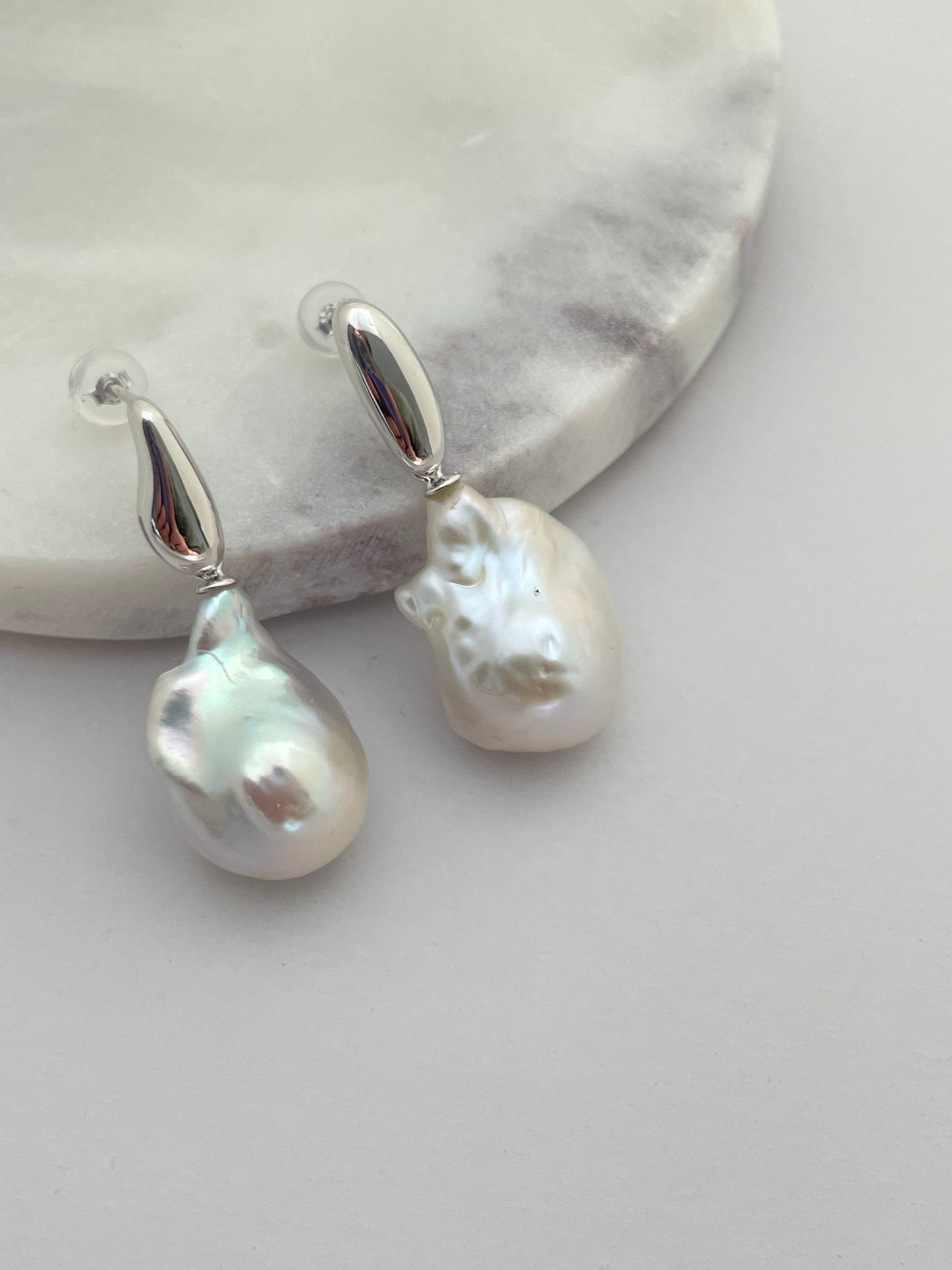 Silver Shore Sculptural Baroque Pearl Earrings Strong Luster Gift for Her