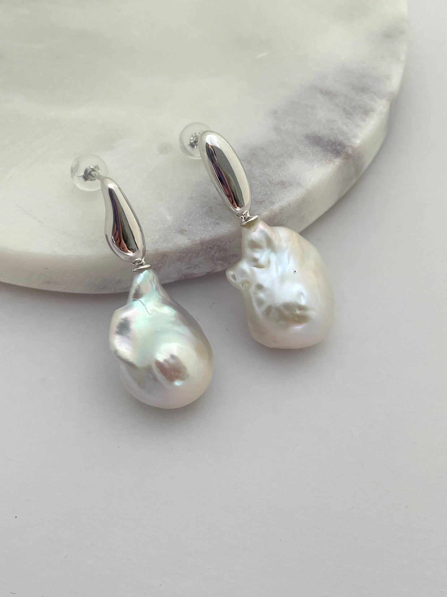 Silver Shore Sculptural Baroque Pearl Earrings Strong Luster Gift for Her