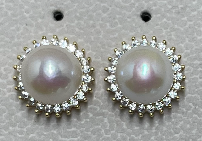 Timeless Princess Style Lustrous Pearl and Halo Stud Earrings in 925 Silver