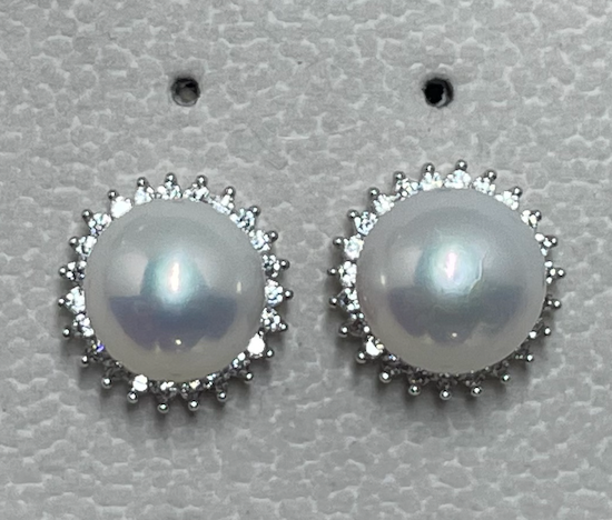 Timeless Princess Style Lustrous Pearl and Halo Stud Earrings in 925 Silver