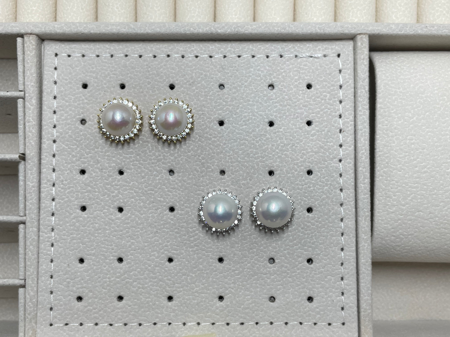 Timeless Princess Style Lustrous Pearl and Halo Stud Earrings in 925 Silver