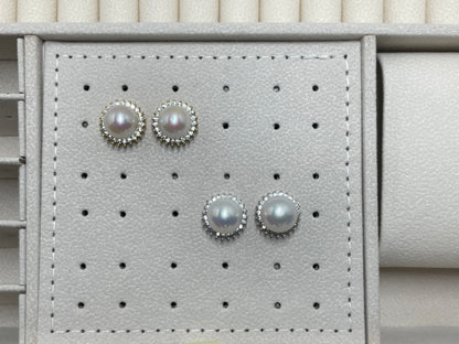 Timeless Princess Style Lustrous Pearl and Halo Stud Earrings in 925 Silver