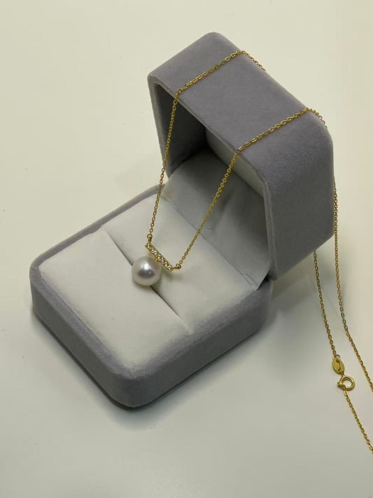 9–10mm Freshwater Pearl Necklace Balance Beam Pavé CZ Bar Pendant | Classic Gift for Her