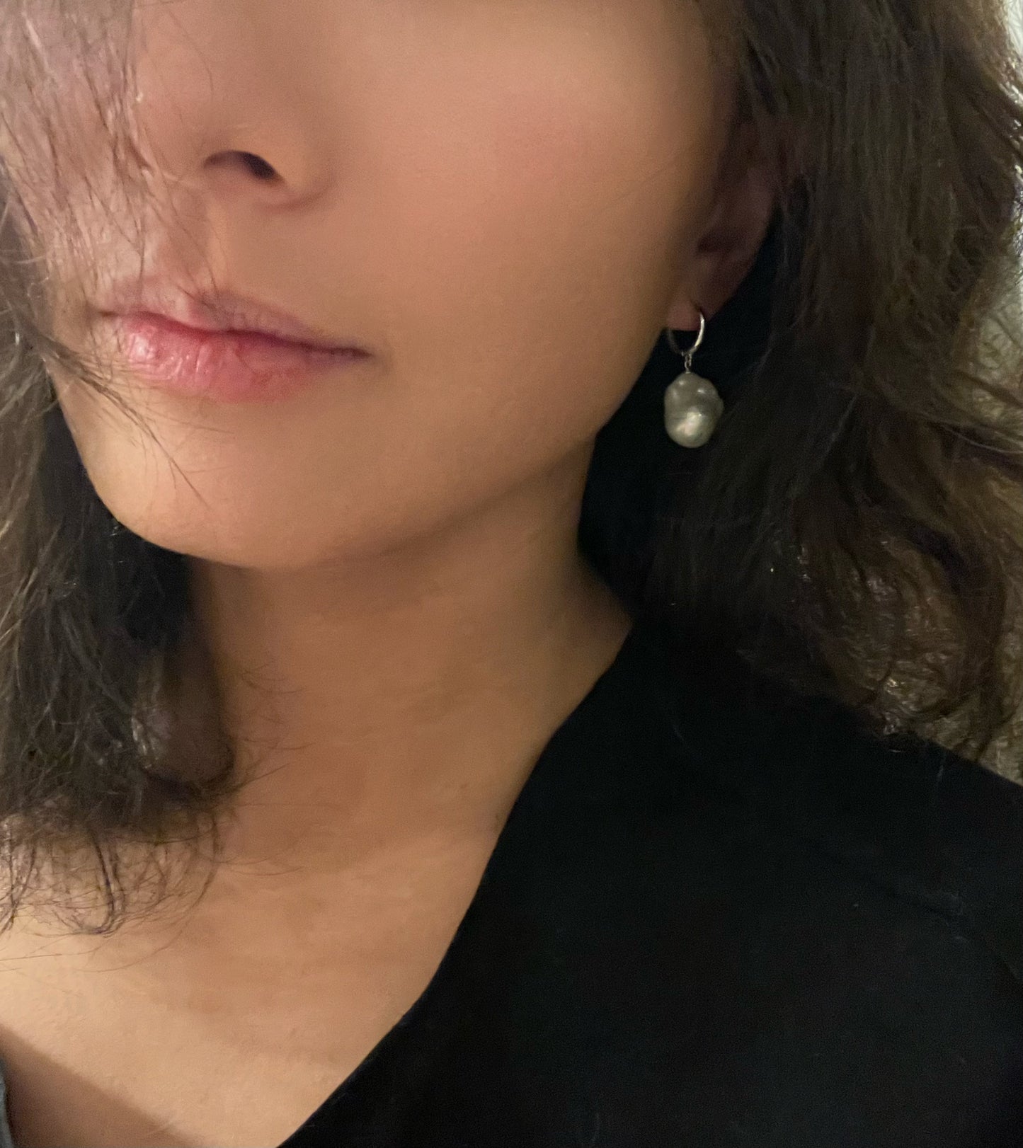 Top Shine 22mm Baroque Pearl Drop Earrings Sterling Silver Hoop