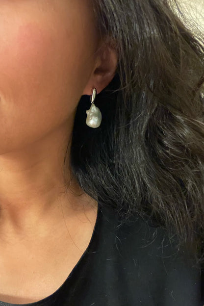 Silver Shore Sculptural Baroque Pearl Earrings Strong Luster Gift for Her