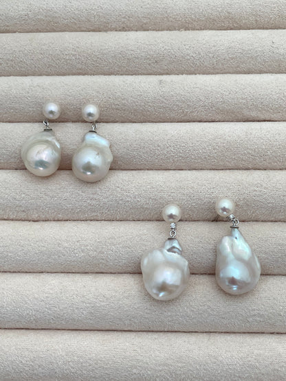 Handcrafted Freshwater Double-Drop Baroque Earrings in Sterling Silver