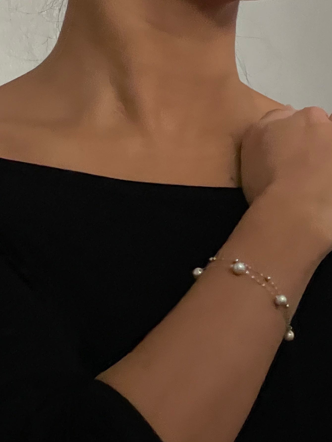 Gray Akoya Pearl Necklace and Bracelet in White Gold
