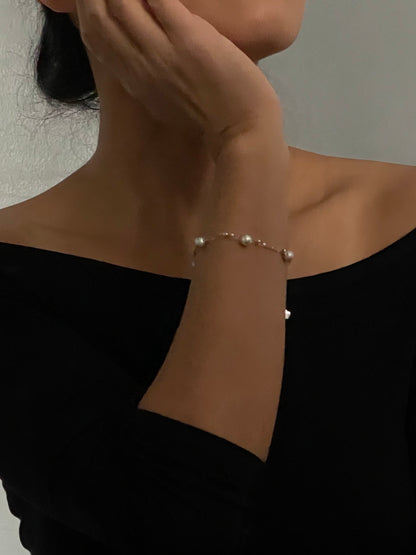 Gray Akoya Pearl Necklace and Bracelet in White Gold