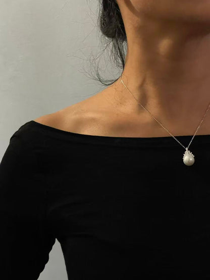 Frost Blossom Crown Pearl Pendant Necklace