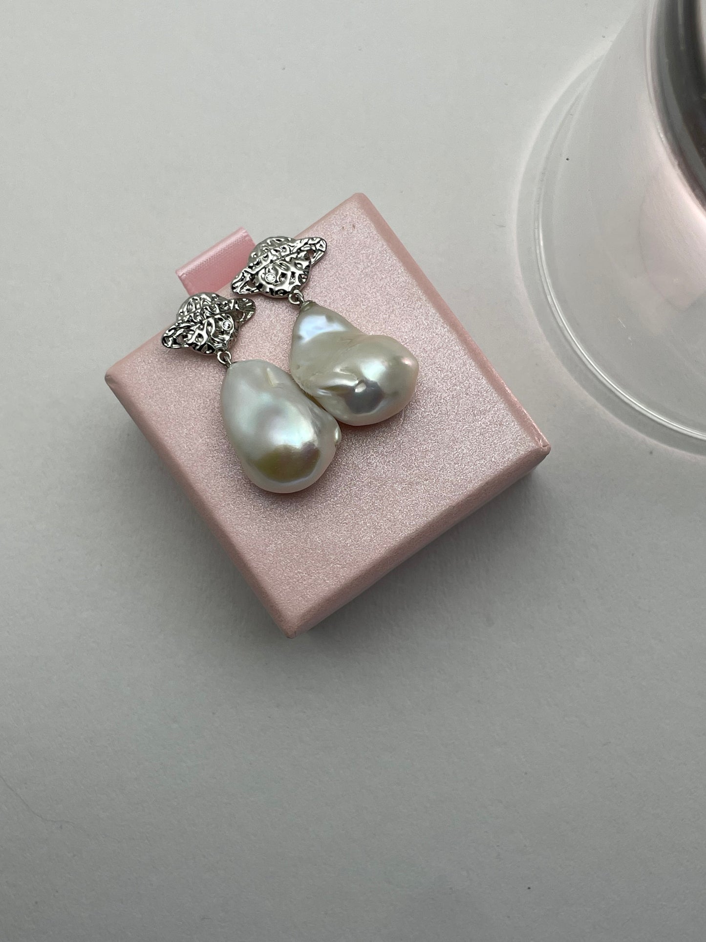 Silver Saturn Design Freshwater Baroque Pearl Drop Earrings