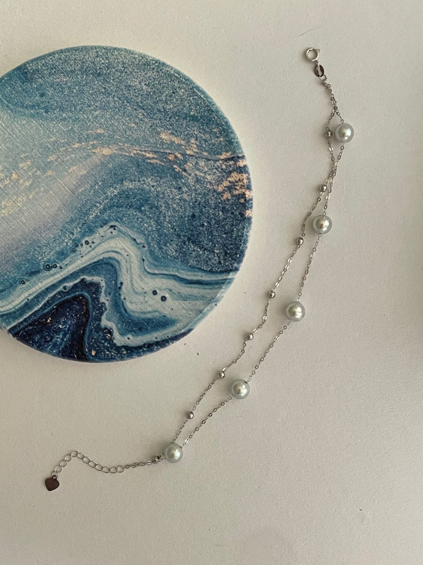 Gray Akoya Pearl Necklace and Bracelet in White Gold