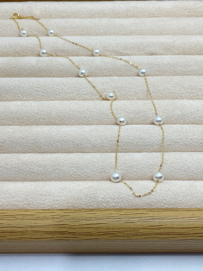 Gold Freshwater Pearl Double Strand Tincup Necklace