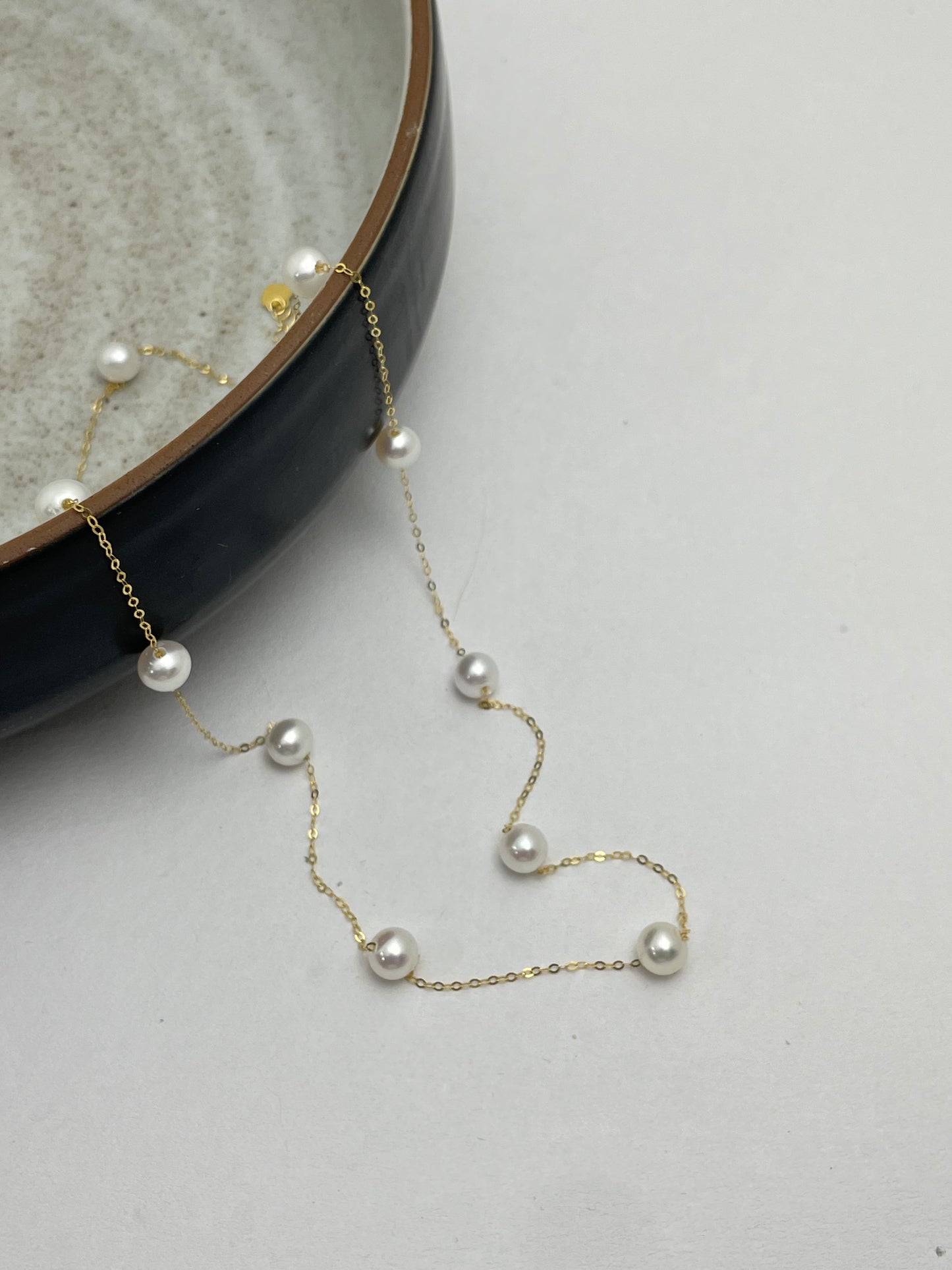 Gold Freshwater Pearl Double Strand Tincup Necklace
