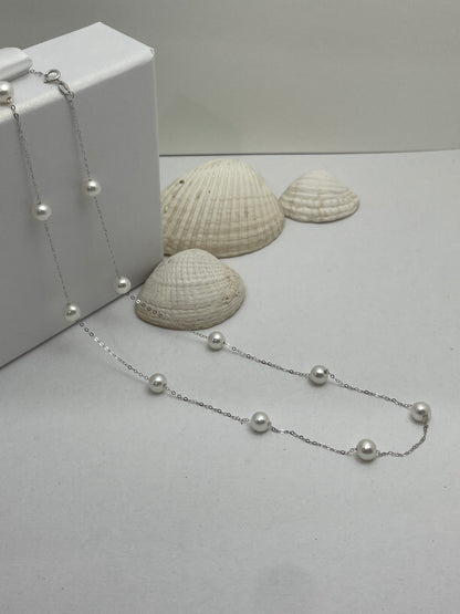 Gold Freshwater Pearl Double Strand Tincup Necklace