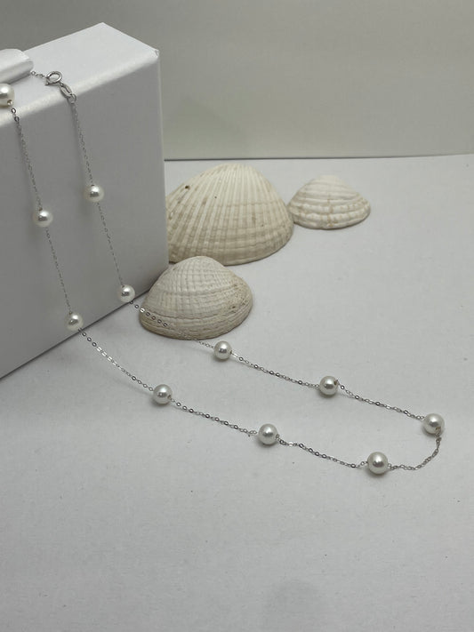 Gold Freshwater Pearl Double Strand Tincup Necklace